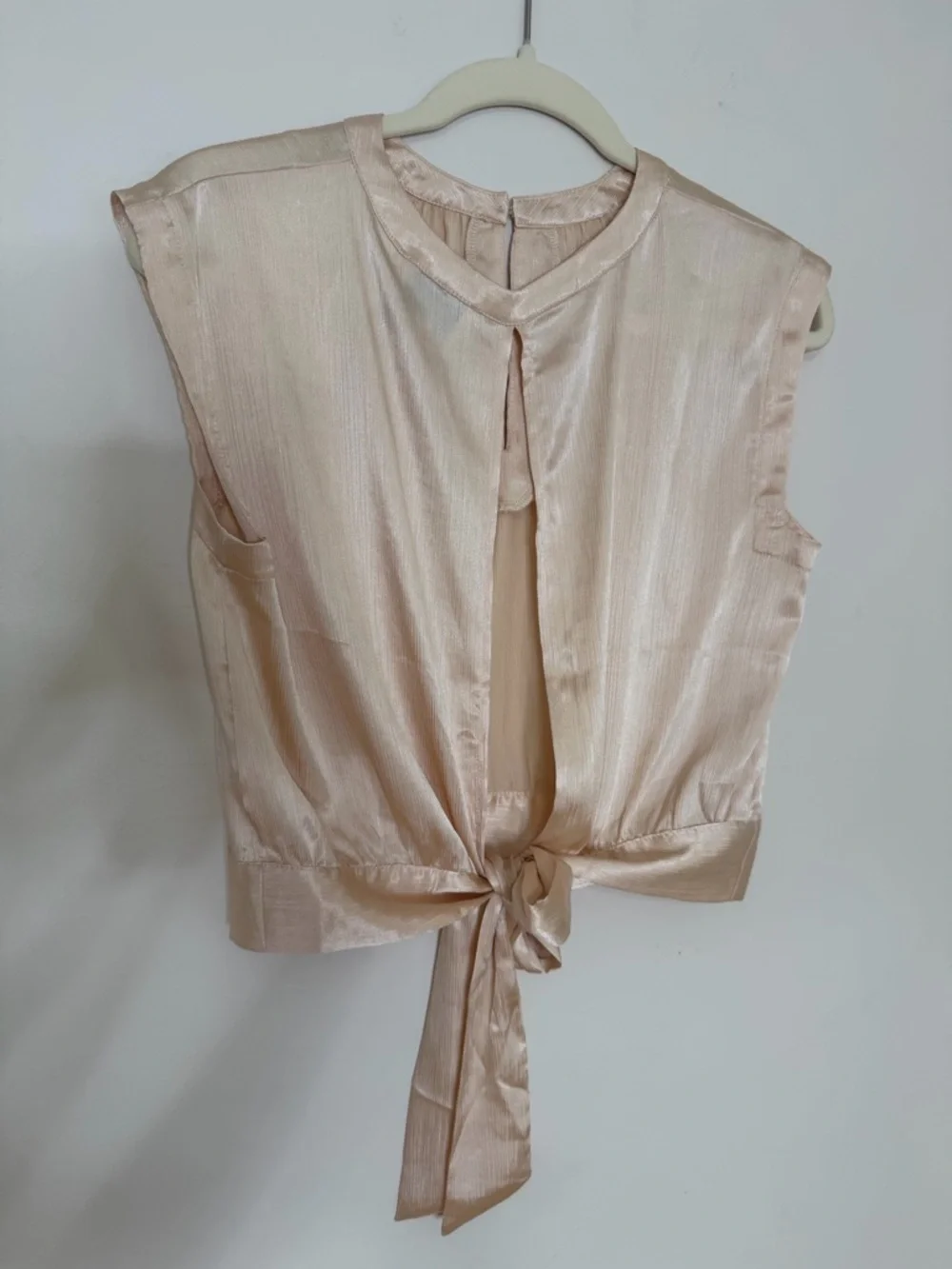 Satin Tie-Back Sleeveless Top - Cream - Picture 3 of 6